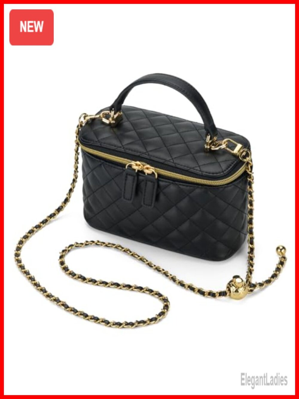 Small Quilted PU Vegan Leather Crossbody Bag with Detachable Chain for Women